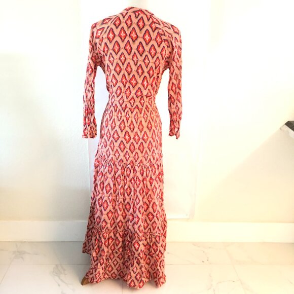 BANJANAN Women’s Tiered Dress Size M Midi Maxi Orange White Bohemian Designer - Picture 6 of 16